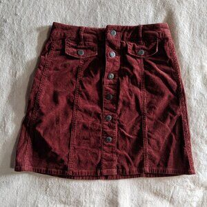 Red Button-Down Denim Mini Skirt